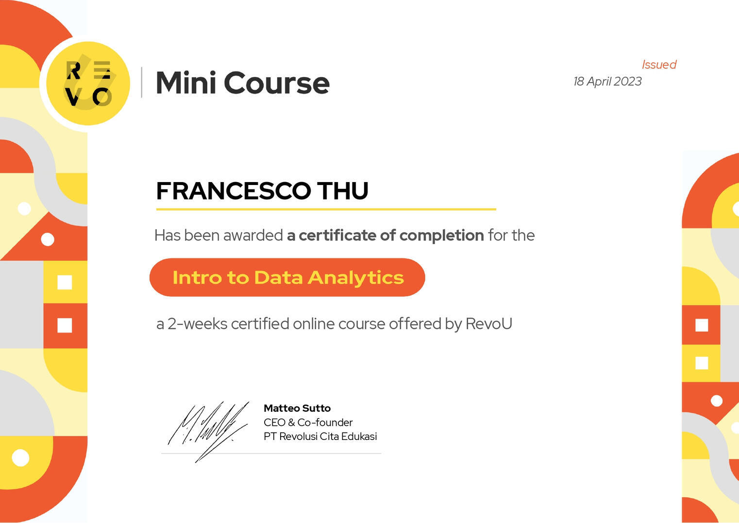 Revou: Mini Course Intro to Data Analytic